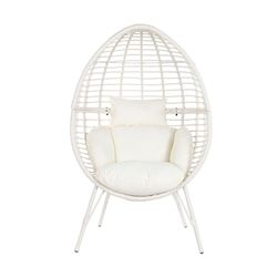 Garden armchair in synthetic rattan and metal in white, 90 x 65 x 151 cm | Sea Side