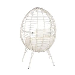 Garden armchair in synthetic rattan and metal in white, 90 x 65 x 151 cm | Sea Side