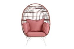 Synthetic rattan and metal garden armchair in terracotta and white, 99 x 71 x 147 cm | Sea Side