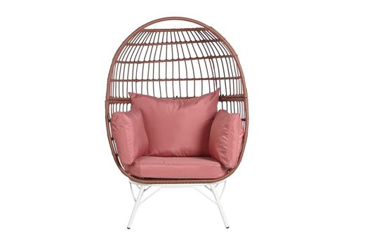 Synthetic rattan and metal garden armchair in terracotta and white, 99 x 71 x 147 cm | Sea Side