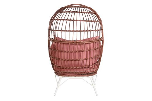 Synthetic rattan and metal garden armchair in terracotta and white, 99 x 71 x 147 cm | Sea Side