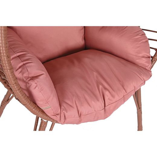 Synthetic rattan and metal garden armchair in terracotta and pink, 90 x 65 x 151 cm | Sea Side