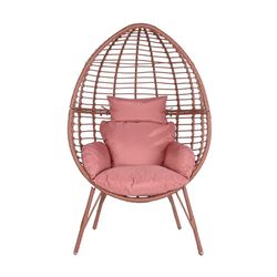 Synthetic rattan and metal garden armchair in terracotta and pink, 90 x 65 x 151 cm | Sea Side