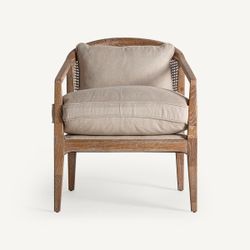 Sillón de lino y madera de fresno en beige, 65 x 74 x 79 cm | Gistel