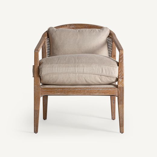 Sillón de lino y madera de fresno en beige, 65 x 74 x 79 cm | Gistel