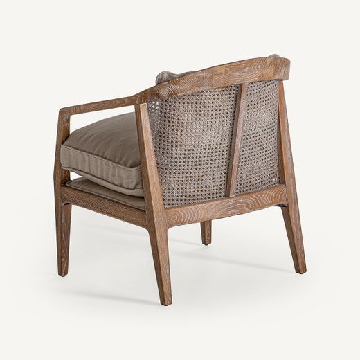 Sillón de lino y madera de fresno en beige, 65 x 74 x 79 cm | Gistel