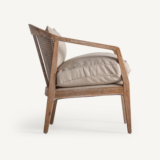 Sillón de lino y madera de fresno en beige, 65 x 74 x 79 cm | Gistel