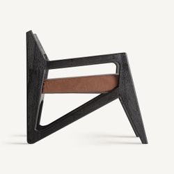 Sillón de madera de acacia y cuero en marrón, 70 x 77 x 72 cm | Beslon