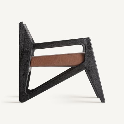 Sillón de madera de acacia y cuero en marrón, 70 x 77 x 72 cm | Beslon