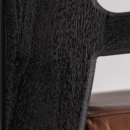 Sillón de madera de acacia y cuero en marrón, 70 x 77 x 72 cm | Beslon