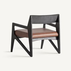 Sillón de madera de acacia y cuero en marrón, 70 x 77 x 72 cm | Beslon
