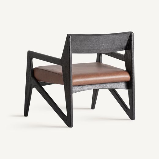 Sillón de madera de acacia y cuero en marrón, 70 x 77 x 72 cm | Beslon