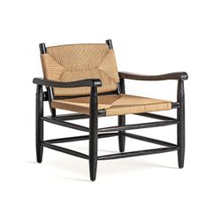 Fauteuil en bois d'hévéa et corde noir et naturel, 66 x 74 x 73 cm | Dalvik