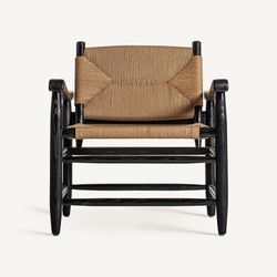 Fauteuil en bois d'hévéa et corde noir et naturel, 66 x 74 x 73 cm | Dalvik