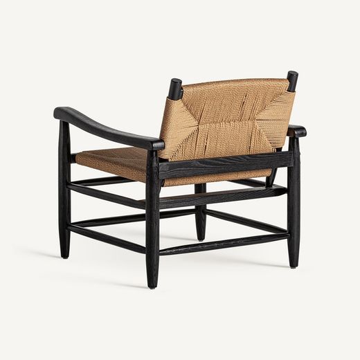 Fauteuil en bois d'hévéa et corde noir et naturel, 66 x 74 x 73 cm | Dalvik