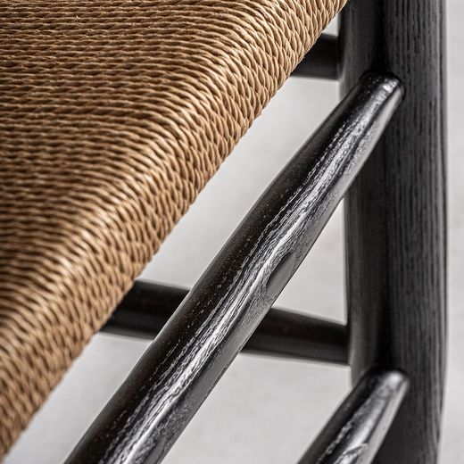 Fauteuil en bois d'hévéa et corde noir et naturel, 66 x 74 x 73 cm | Dalvik