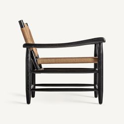 Fauteuil en bois d'hévéa et corde noir et naturel, 66 x 74 x 73 cm | Dalvik