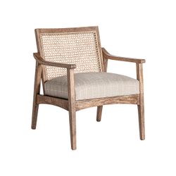 Sillón de madera de mango, ratán y tejido de poliéster en marrón, 65 x 72 x 75 cm | Valhey