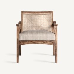 Sillón de madera de mango, ratán y tejido de poliéster en marrón, 65 x 72 x 75 cm | Valhey