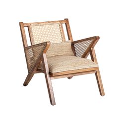 Sillón de madera de mango y tejido de algodón en marrón, 61 x 82 x 73 cm | Hickory