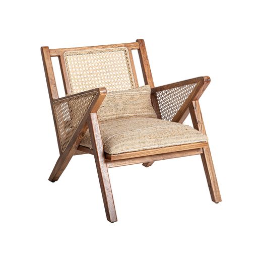 Sillón de madera de mango y tejido de algodón en marrón, 61 x 82 x 73 cm | Hickory
