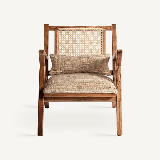 Sillón de madera de mango y tejido de algodón en marrón, 61 x 82 x 73 cm | Hickory
