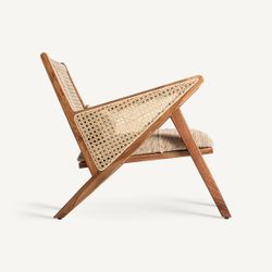 Sillón de madera de mango y tejido de algodón en marrón, 61 x 82 x 73 cm | Hickory