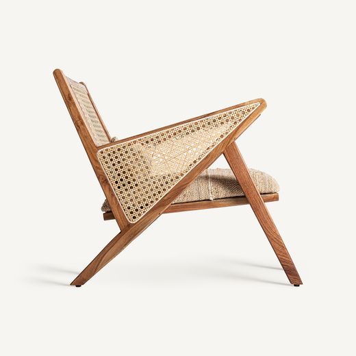 Sillón de madera de mango y tejido de algodón en marrón, 61 x 82 x 73 cm | Hickory