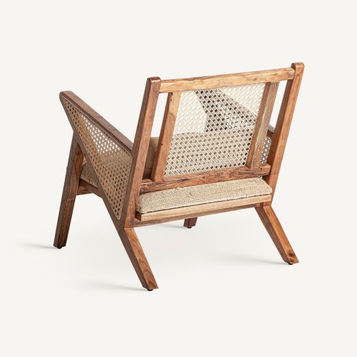 Sillón de madera de mango y tejido de algodón en marrón, 61 x 82 x 73 cm | Hickory