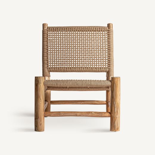 Sillón de madera de teka y cáñamo en marrón, 60 x 78 x 82 cm | Mouzaki