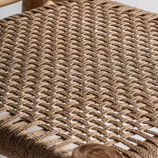 Sillón de madera de teka y cáñamo en marrón, 60 x 78 x 82 cm | Mouzaki