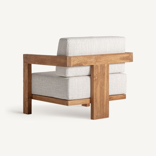 Sillón de madera de teka y polipropileno reciclado en beige, 85 x 85 x 80 cm | Testa