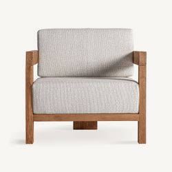 Sillón de madera de teka y polipropileno reciclado en beige, 85 x 85 x 80 cm | Testa