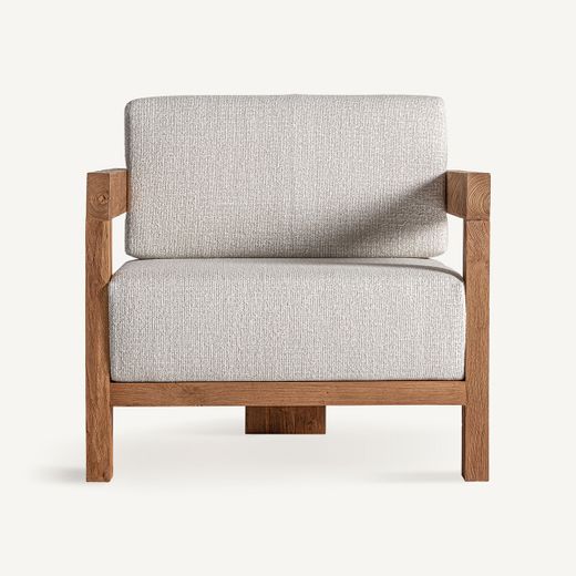 Sillón de madera de teka y polipropileno reciclado en beige, 85 x 85 x 80 cm | Testa