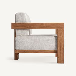 Sillón de madera de teka y polipropileno reciclado en beige, 85 x 85 x 80 cm | Testa