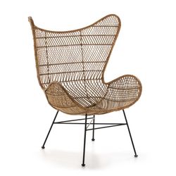 Sillón de metal negro y mimbre, 74x81x110 cm