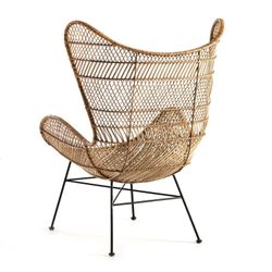 Sillón de metal negro y mimbre, 74x81x110 cm