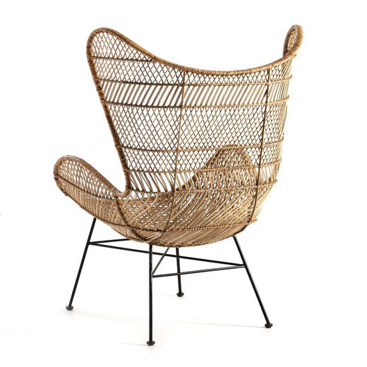 Sillón de metal negro y mimbre, 74x81x110 cm