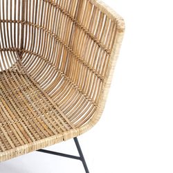 Fauteuil van zwart metaal en riet, 70x64x70 cm
