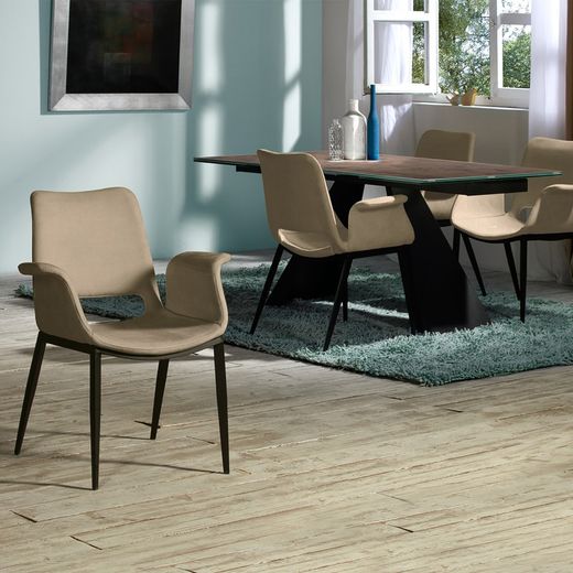 Metal and Sowa Beige Fabric Armchair, 67x62x86cm