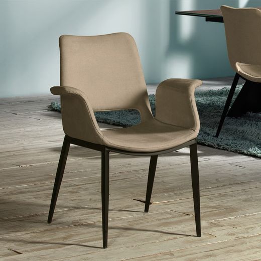 Metal and Sowa Beige Fabric Armchair, 67x62x86cm