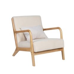 Armchair in microfiber and cream/natural wood, 65 x 83 x 72 cm | tokyo