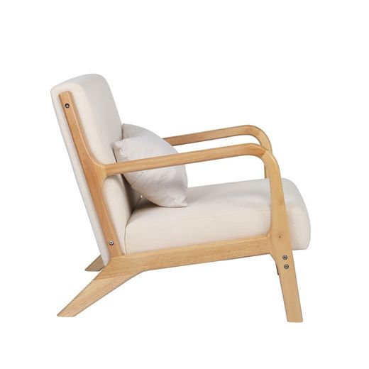 Armchair in microfiber and cream/natural wood, 65 x 83 x 72 cm | tokyo
