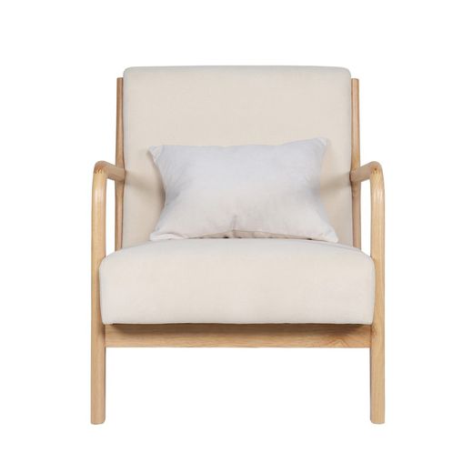 Armchair in microfiber and cream/natural wood, 65 x 83 x 72 cm | tokyo