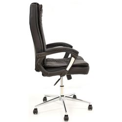 Black leatherette tilting office armchair with chrome base, 62 x 70 x 112/122 cm