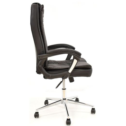 Black leatherette tilting office armchair with chrome base, 62 x 70 x 112/122 cm