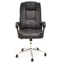 Black leatherette tilting office armchair with chrome base, 62 x 70 x 112/122 cm