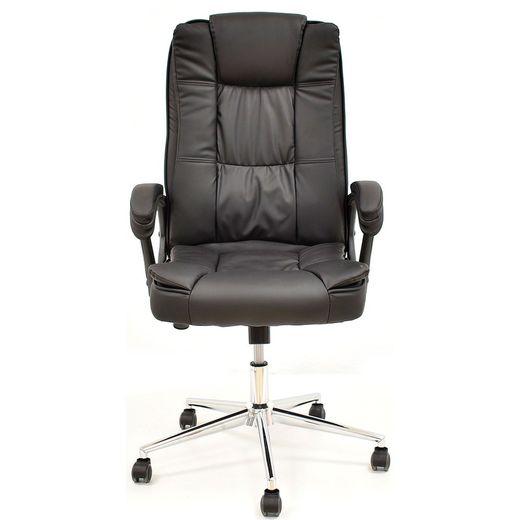 Black leatherette tilting office armchair with chrome base, 62 x 70 x 112/122 cm