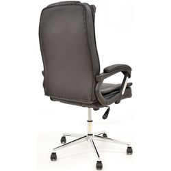 Black leatherette tilting office armchair with chrome base, 62 x 70 x 112/122 cm