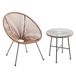 Ensemble table et fauteuils de terrasse en polyéthylène et métal marron | Acapulco